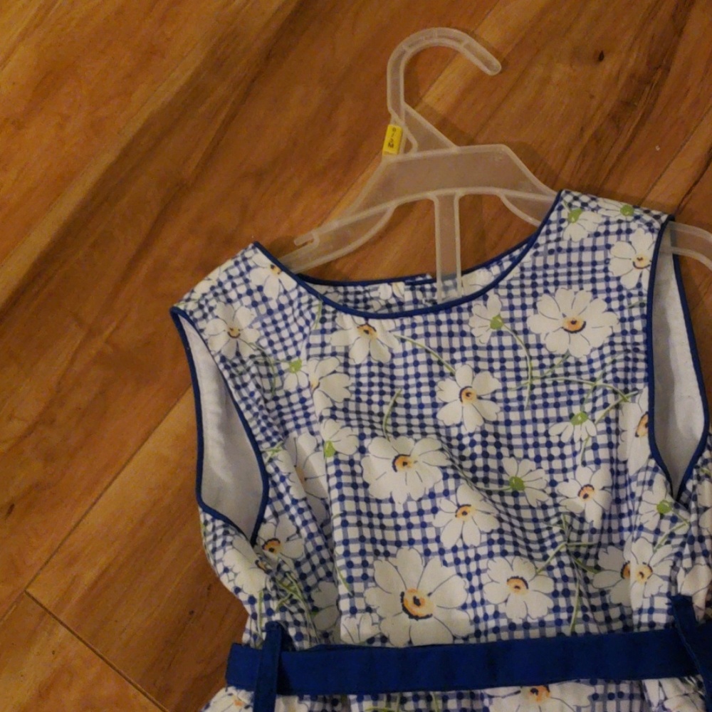 Blue and white check dress with daisies - Picture 2 of 6